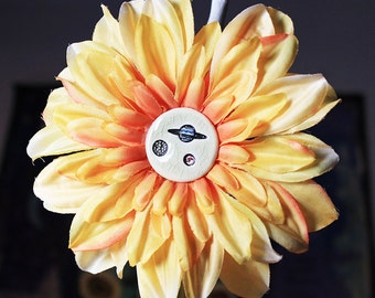 Planets in Space Flower Hair Clip in Orange