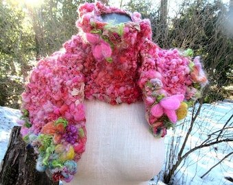 handknit scarf long handspun art yarn scarf boho flower scarf - that beautiful rose pink scarf