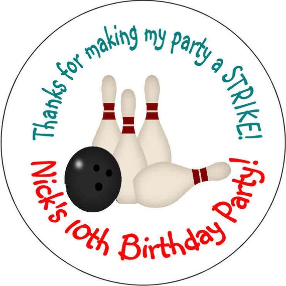 12 printed Bowling Party Theme Birthday Party Stickers 2.5