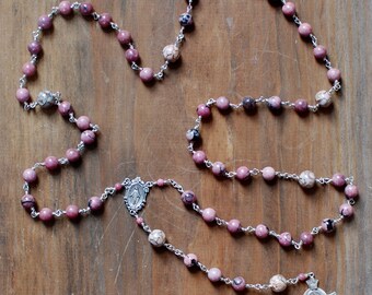 Rhodonite and Sterling Silver Rosary