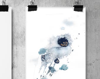 Abstract Blue Flowers Fine Art Print, Watercolor Painting Print, Flowers Print, Abstract Botanical Floral Art Print, Abstract Print