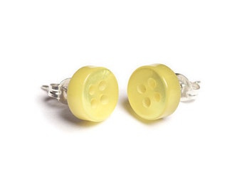 Button Stud Earrings - sunshine yellow 9mm - Sterling Silver or Surgical Steel
