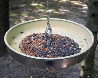 Hubcap Bird Feeder made from a 1976 - 1987 Chevy CK Truck Hubcap - Recycled Birdfeeder - Cream