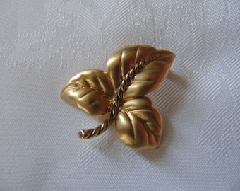 vintage signed Monet gold tone leaf brooch pin 1960