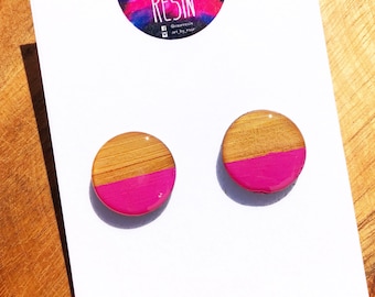 Resin Bamboo Round Stud Earrings. Unique. Surgical Steel