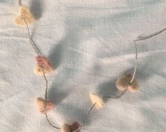 Hand felted needle felted mini heart garland - in marbled colours