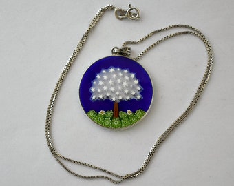 80's glass star tree in sterling two sided Antica Murrina Venezia pendant, 3D Murano lamp work glass tree and 925 silver AMV Italy necklace