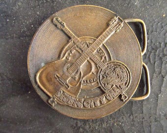 Vintage Nashville Belt Buckle - Bergamot Brass Works 1970s - Music City USA Nashville Buckle
