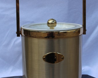 Vintage Georges Briard Brushed Goldtone FInished Monogrammed "P" Ice Bucket
