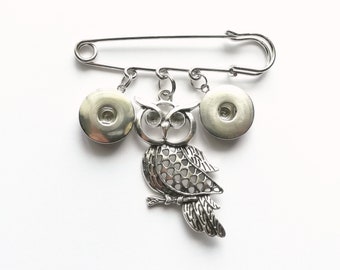 OWL Snap button jewelry safety pin brooch