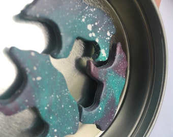 TRIO of Galaxy bear polymer clay magnets in green and purple