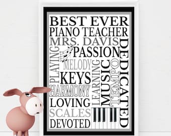 Personalized Piano Teacher Gift Subway Wall Art DIY Print Customized with Teacher's Name & You Print at Home