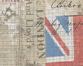 Electric Elements by Tim Holtz-Neutral "Royal Mail"- One Yard Cut (36"x44"). Vintage fabric, retro fabric, text, newsprint, London fabric