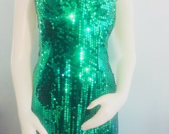 All Over Green Sequined Evening Gown / Size 7