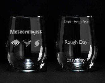 Meteorologist Gift, Gift for Meteorologist, Etched Weather Wine Glass, Weather Girl Gift, Weather Man Gift, Meteorologist Wine Glass