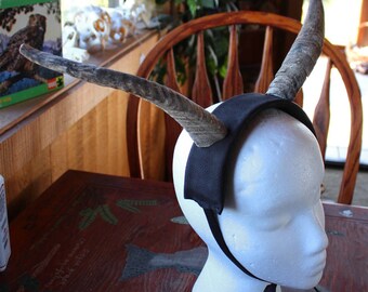 Real wearable domestic goat horns on deerskin headband headdress for ritual costume and more