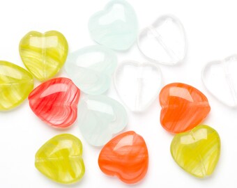 Glass Heart Beads, Glass Beads, Beading Supplies