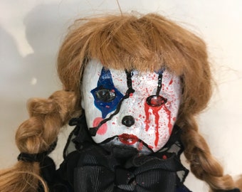 Creepy clown doll, OOAK Halloween prop, 16 inch
