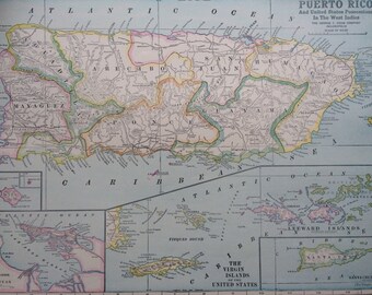 1936 PUERTO RICO Original Vintage Map, 11.5 x 14.5 inches, Home Decor, Cartography, Geography, Vintage Decor