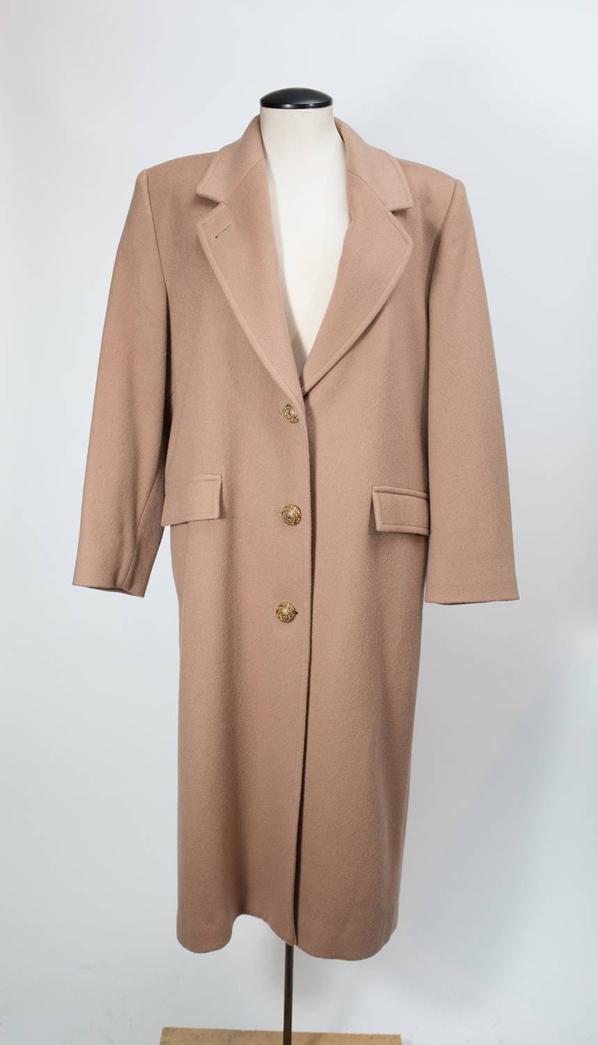 Vintage Ladies Overcoat / London Fog Long Camel Color Pure Virgin Wool Coat / Size 14 / Original
