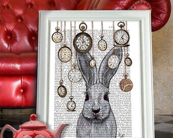 Alice in Wonderland Print Alice in wonderland decor White rabbit print rabbit gift wall art home decor rabbit time digital print illustation