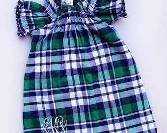 Girls Plaid Flannel Dress with Monogram