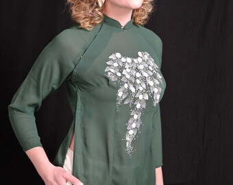 Ao Dai Vietnam, Cheongsam Dress, Qi Pao, Loose Tunic, Festival Tunic Dress, Knee Length Tunic, Mandarin Collar