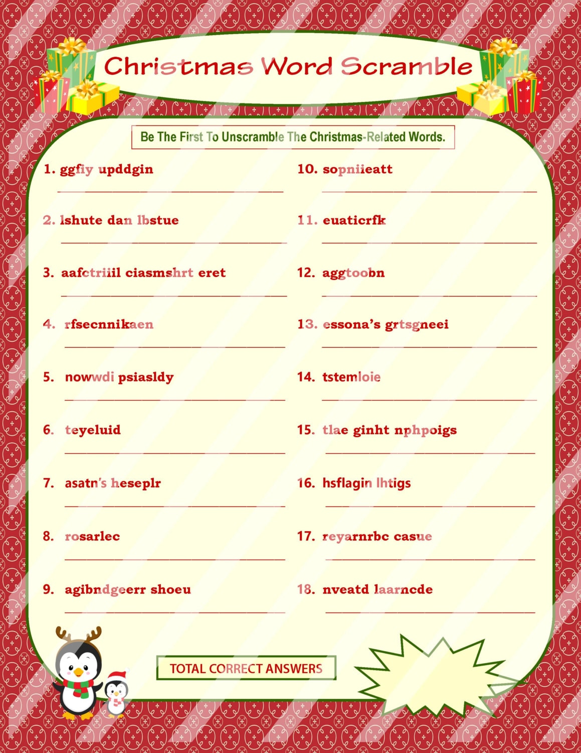 Christmas Word Scramble Printable Christmas Game Diy