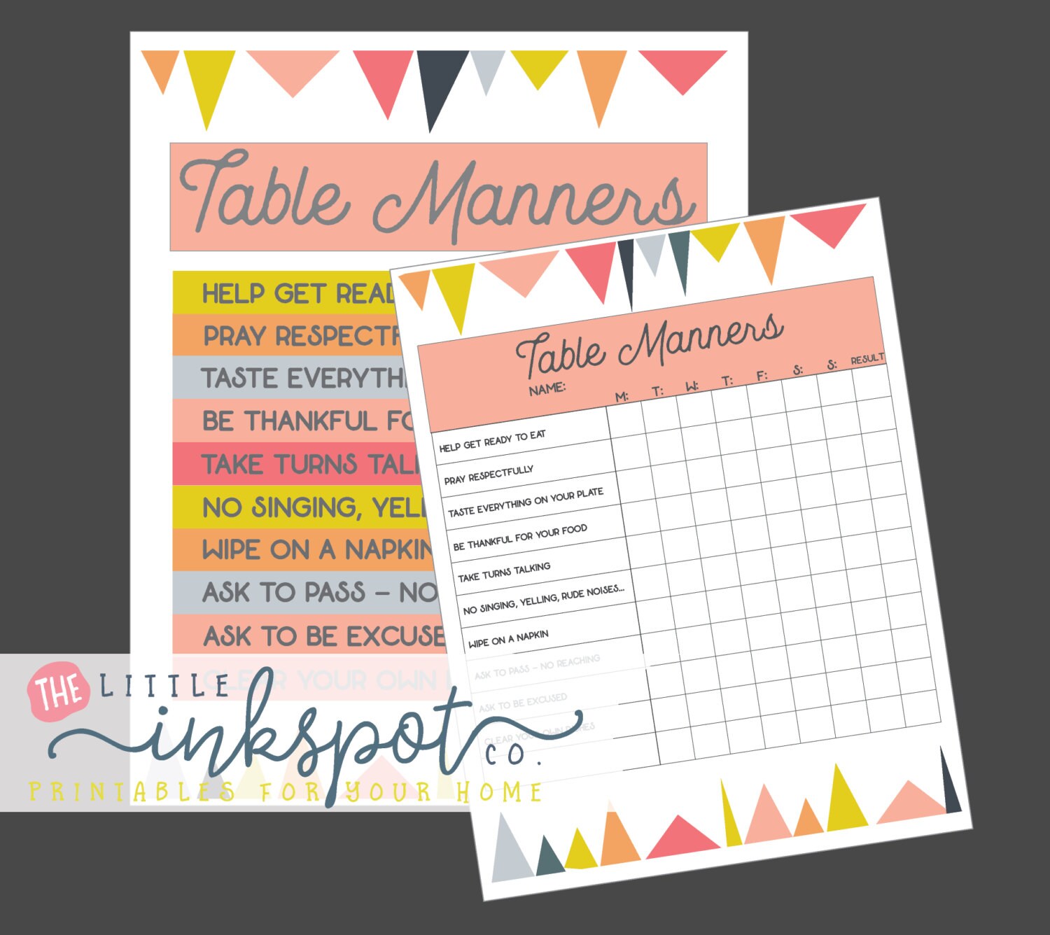 Kids Table Manners Set of 2 digital printables kids chart