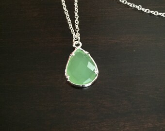 green necklace, light green necklace, green jewelry, green gem, green stone, gem necklace, stone necklace, silver necklace, necklace