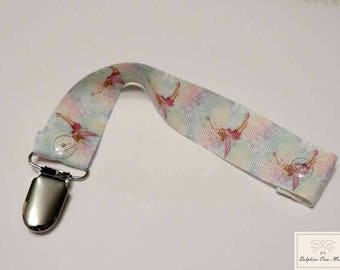 Ribbon pacifier clip - printed Tinkerbell