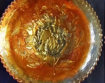 Carnival Glass Iridescent Open Rose Bowl