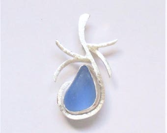Sea Glass Jewelry - Sterling Blue Sea Glass Pendant