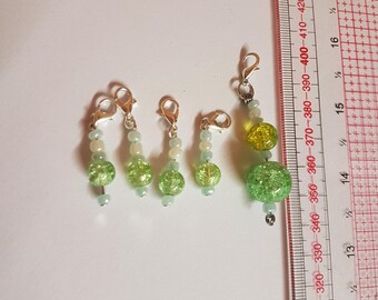 5 glass crochet/ knitting stitch markers, charms