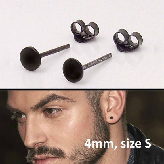 4mm Stud Earrings Black Gold over Sterling Silver For Men
