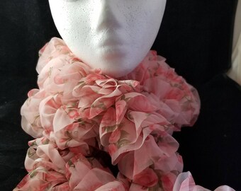 Pink Floral Ruffled Scarf