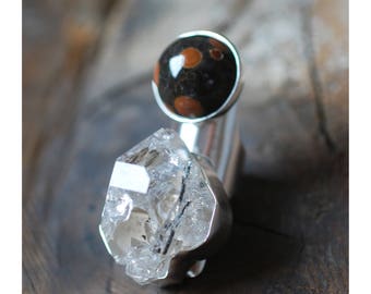 Dollybird Lady Bug Ring Collector Polka Dot Jasper and Brazilian Quartz