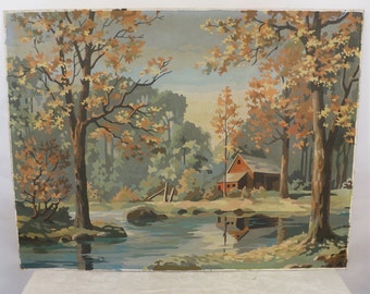 Large Vintage Paint by Numbers; Barn in the woods