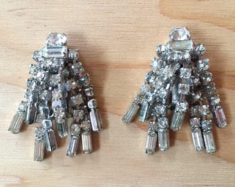 Stunning Rhinestone Waterfall Clip Earrings