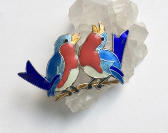 vintage sterling enamel bluebird brooch