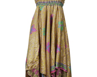 Francesca Womens Sundress Handkerchief Hem Recycled Sari Resort Wear Bohemian Fashion Halter Dress