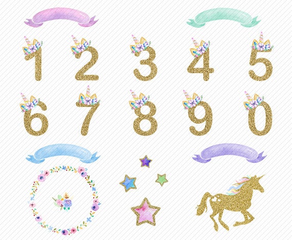 number clipart watercolor unicorn clipartfloral numbers