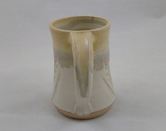 White and Yellow Pottery Mug Wheat Design Handmade by Daisy Friesen