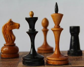 Soviet chess set, vintage chess set, wooden chess set USSR.