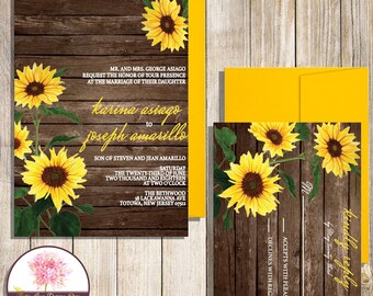 Sunflower Wedding Invitation with RSVP