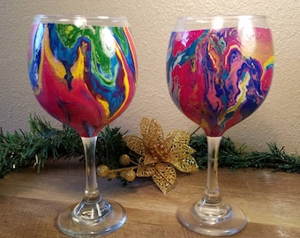 Hand painted wine goblet pair