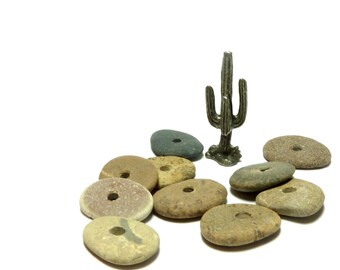 Genuine Drilled Beach Stone TUMBLEWEED Spacer Donuts Focal Jewelry Beads Natural Pebble Cairn Rustic Desert Charm River Rocks Strand
