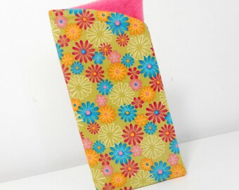 Flowers Eyeglass Case, Olive Green Eye Glass Case, Fabric Eyeglass holder, Readers Case, Sunglass Case