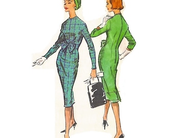 1950s Sheath Dress Pattern, Long Sleeve Sheath Dress Pattern, Back Pleat Dress, Bust 32 Size 12, McCalls 4626, Vintage Sewing Pattern