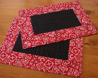 Red Bandana Pieced and Quilted Placemats